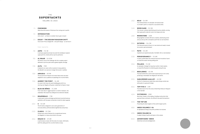 The Superyachts Volume 36 - Contents