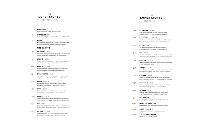 The Superyachts Volume 35 - Contents